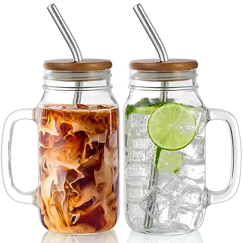 DRASTAR Glass Cups for Iced Coffee, 24oz Mason Jar...