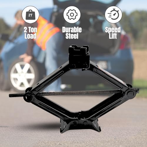 NOVIITUS Scissor Car Lift Jack 2 Ton (4409 lbs) for Sedans, MPVs & SUVs, Compact Portable Kit Vehicle Roadside Emergency Tool Tire Change with Ratchet Wrench (2T) by Noviitus - Image 2