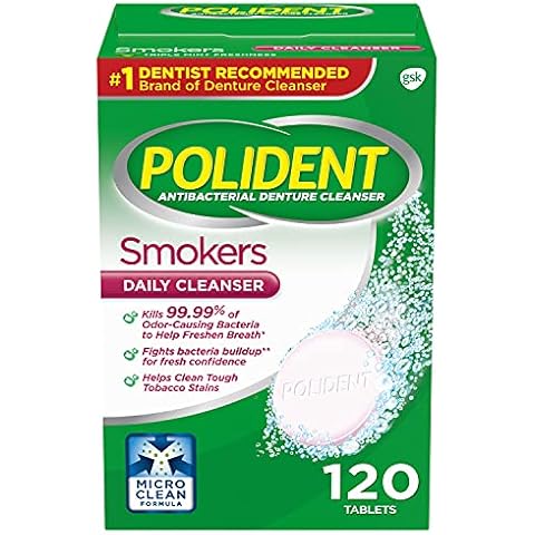Polident Smokers Antibacterial Denture Cleanser Effervescent Tablets, 120 count Cover