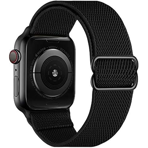 OXWALLEN XL Stretch Solo Loop Band Compatible with Apple Watch 10/9/8/7/6/5/4 SE 2/1 42mm 41mm 40mm 38mm, Adjustable Stretchy Elastic Nylon Braided Stretches Sport Strap for iWatch Women Men, Black Cover