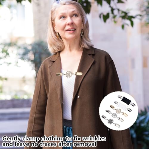PLATEYTR Strickjacken Clips Vintage 5er Set – Pullover Clip Damen in Schwarz Weiß Silber – Elastischer Cardigan Clip Retro Stil für Kleider Blazer Schals Jacken – Vielseitiges Outfit Zubehör
