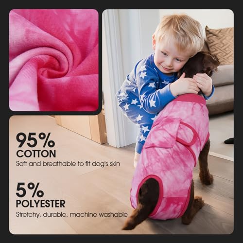 Image of FUAMEY Surgery Recovery Suit for Large Dogs,Dog Surgery Suit Female Spay Male Dogs Neuter Recovery Shirt Dog Onesie Anti Licking Abdominal Wounds Pet Bodysuit Skin Conditions Rose Dye XL