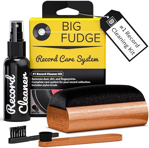 Big Fudge Vinyl Record Cleaning Kit - 4-in-1 Vinyl Record Cleaner Kit for Records Includes Ultra-Soft Velvet Brush Cleaning Liquid Stylus Brush and Storage Pouch - Pro Records Care