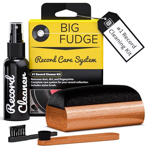 Big Fudge Vinyl Record Cleaning Kit - 4-in-1 Vinyl Record Cleaner Kit for Records Includes Ultra-Soft Velvet Brush Cleaning Liquid Stylus Brush and Storage Pouch - Pro Records Care