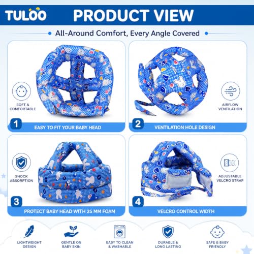Image of Baby Infant Toddler Helmet No Bump Safety Head Cushion Bumper Bonnet Adjustable Protective Printed Cap Child Safety Headguard for Running Walking Crawling Safety Helmet (Sky Blue)