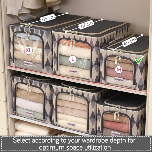 Image of HOKIPO Clothes Storage Box, 600D Oxford Fabric Organiser for Wardrobe, Ash Mirage - Medium Pack of 2 (AR-6488-GRY*2)