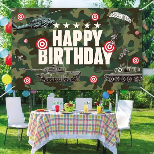Image of HOMETITUTE Military Happy Birthday Banner Tank 71x43 Inch