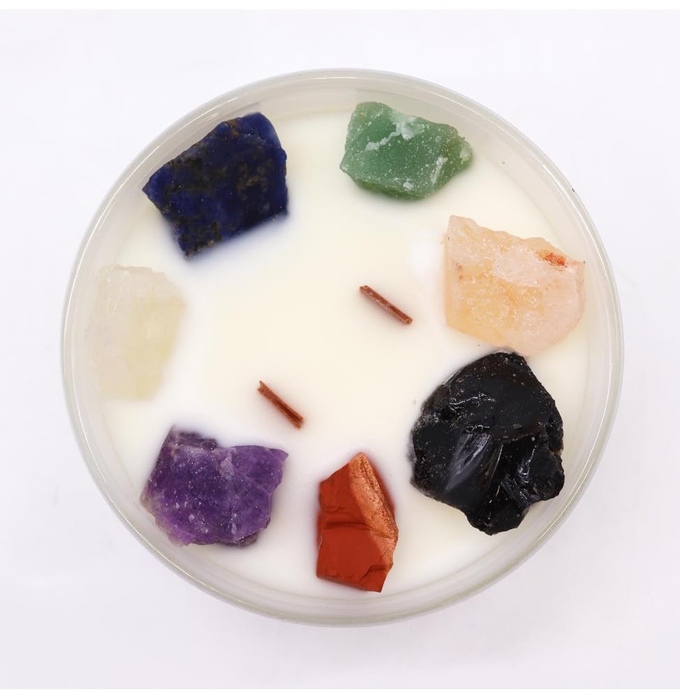 Ancient Wisdom Candele di cristallo di Chakra - Cera di soia - 10 x 6 cm - 23 ore di combustione (sette chakra)