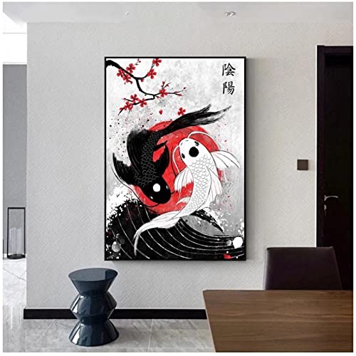 Abstract schilderij Art Print Zwart-wit Koi Fish Wall Art Poster Canvas schilderij Modern Home Decor (60 × 80 CM/23.6 × 31.4 inch) Frameloze - Afbeelding 6