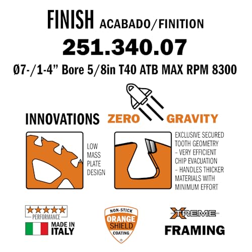 Image of CMT Orange Tools 251.340.07 - Fine Finishing Saw Blade D=7-1 /4 B=5 /8 ss=ATB 10 K=0.07 P=0.049 a=15
