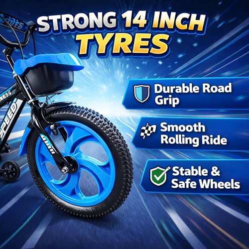 Image of Kids Cycle 14T with Training Wheels Double Gaddi (90% Assembled) for Boys and Girls (Bluee)