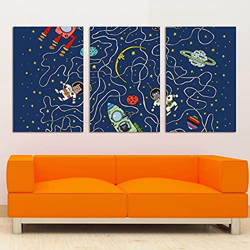 Fusée photos chat cosmos triptyque moderne de décoration murale pour maison