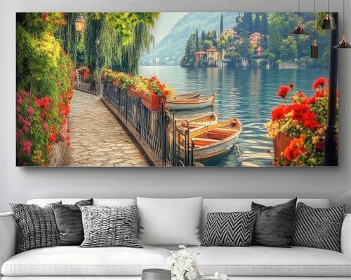 Diamond Painting de Barco 30x60cm, kit completo de pintura de diamante para cuadros con lago