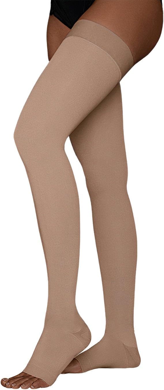 Juzo Move 20-30 mmHg Compression Stockings, Thigh High, Silicone Band, Open Toe | Compression Socks for Women/ Men for Tired, Aching or Swollen Legs, Minor Varicosities