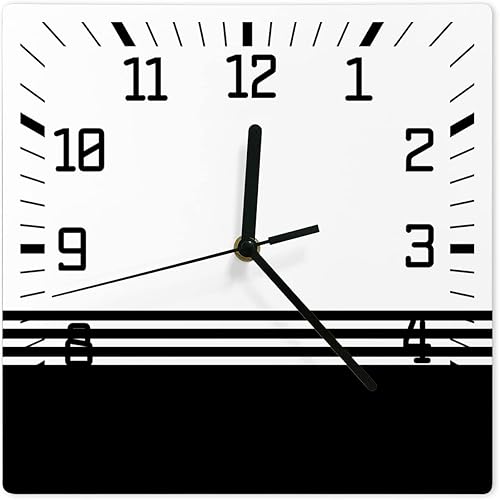 Black Color Block Wooden Wall Clock Silent Non Ticking, Simple Line Famrhouse Modern Art Square Wall Clock Battery Operated, Decor Clock for Home