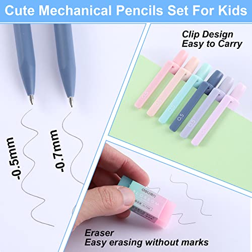 38 Pcs Mechanical Pencil Set,12 Pcs Cute Mechanical Pencils 0.7 Mm Pastel Mechanical Pencils With 8 Tubes Hb Pencil Refill,6 Pcs Erasers And 12 Pcs Cap Eraser Refills For Kids Girls Writing (0.7Mm) #TOP4