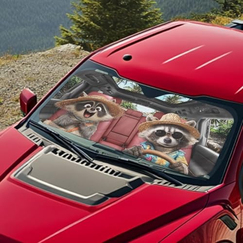 Image of Funny Raccoon Car Front Windshield Sun Shade Reflect UV Sun and Heat Foldable Car Windshield Sunshades Interior Accessories Protection Universal Vehicle Accessories