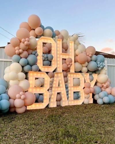 Image of Gender Reveal Balloon Arch Garland Kit 144pcs, Dusty Pink and Blue Sand White Balloons Arch Kit for Gender Reveal Boho Neutral Theme Baby Shower Birthday Bachelorette Decoration