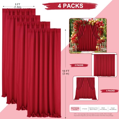Image of SoarDream Wine Red Polyester Backdrop Curtains 4 Panels 5ft x 10ft Wrinkle-Resistant Photography Drapes for Stage Wedding Ceremony Trade Show Studio Background