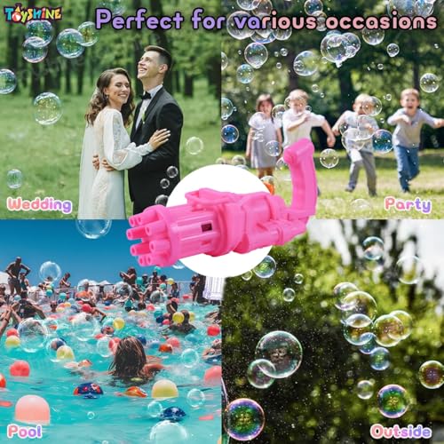 Image of Toyshine 8 Hole Electric Bubbles Gun Gatling Bubble Machine Toy with Scoup Bottle for Children Party Favors Outdoor & Indoor Activity for Boys Girls 3 Years and Above (Pink)