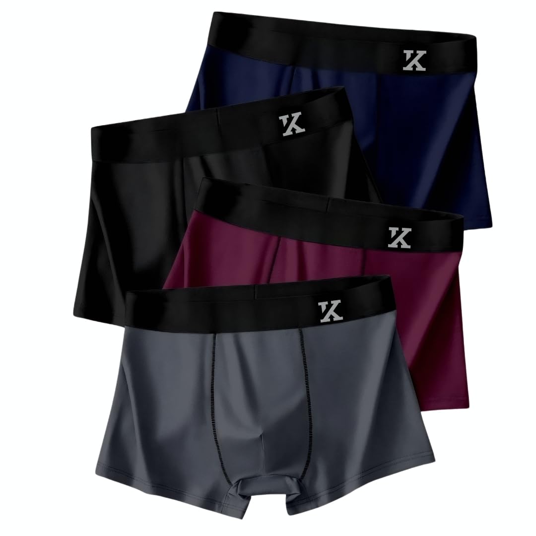 kinu K Men's Premium Nylon Trunks | Ultra Soft & Stretchable Boxer Briefs | Breathable Comfort Fit | Everyday Innerwear (Pack of 4)-picture-54