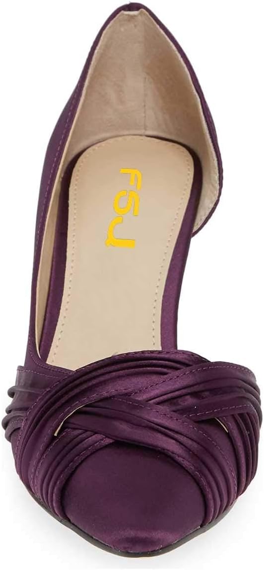 FSJ Women Low Kitten Heels Pointed Toe Slip on Pumps D'Orsay Pleated Satin Evening Party Dress Office Shoes Size 4-15 US - Image 5