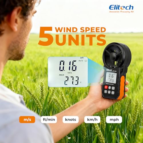 Image of Elitech ANE-200W HVAC Anemometer, Air Flow & Temp Meter with Bluetooth | Temperature Measurement, USB Data Export, Air Flow CFM /CMM Measurement, Drone Flights & HVAC Use