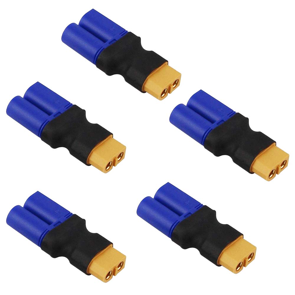 LINSYRC 5-Pack XT60 Plug Female Connector to EC5 Plug Male Connector Adapter for RC Lipo Battery
