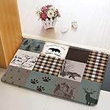 Bear Rustic Moose Buffalo Plaid Patchwork Deer Forest Animal Cabin Wildlife Bath Mats Non-Slip Absor