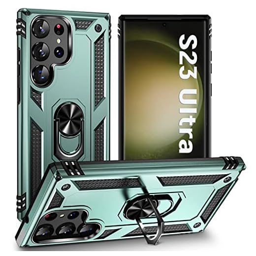 ZOEII for S23 Ultra case, S23 Ultra 5g case,Military Grade Drop Proof Protection with Kickstand, Shockproof TPU Bumper Design,Phone case for Samsung Galaxy S23 Ultra Ink Green