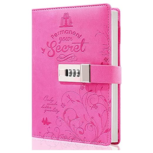 Lock Diary Secret Pu Leather Combination Lock Journal Cute Writing Notebook Refillable Personal Locking Diary for Girls Rose Red