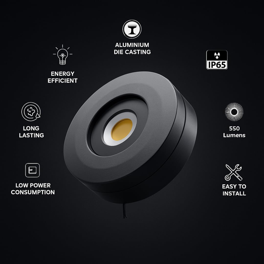 TEKNOLITE OCL 5W White Body Natural White COB LED Surface Ceiling Light | IP65 Waterproof Energy Efficient Spot Light | Indoor Outdoor Light for Home, Balcony, Garden, Bedroom, Bathroom | Pack of 8 1