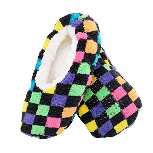 BambooMN 1 Pair Adult Size Medium Fuzzy Cozy Plush Home Travel Non-Skid Slippers Slip-On