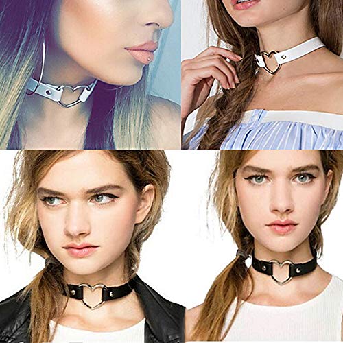 Love Heart Adjustable Leather Choker Punk PU Necklace Goth Choker Soft Collar Chain for Women Girls - Image 5