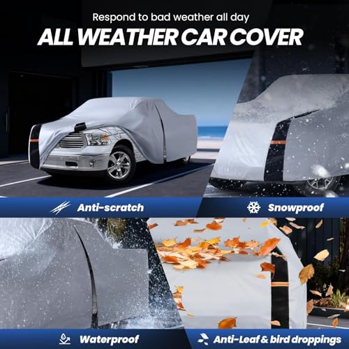 Image of Multi-Layer Ram 2500HD Truck Cover, Custom Fit 2002-2026 Mega /Quad Cab Long Bed(8') Car Cover Waterproof All Weather, Full Exterior Cover Rain Wind Dust and UV Protect with Door Zipper