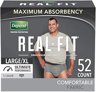 Depend Real Fit Incontinence Underwear for Men, Maximum Absorbency, Disposable, Large/Extra-Large, Grey, 52 Count (Packaging May Vary)
