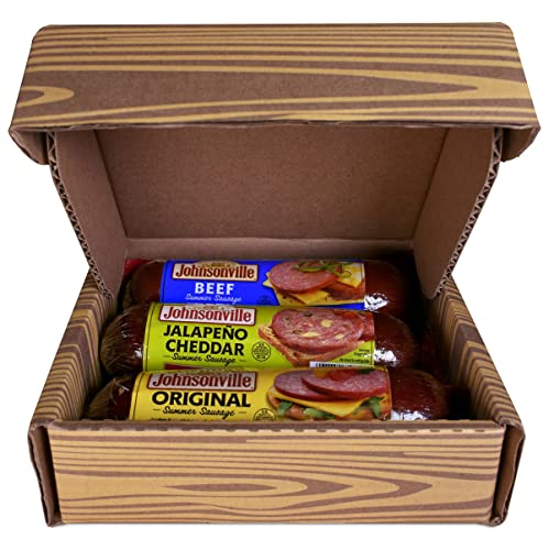 Johnsonville Original, Beef, Jalapeno Cheddar Summer Sausages 3/12oz. Gift Pack, Good Source of Protein, Great on Charcuterie and Cheese Boards, Holiday Gifting, Father's Day Gift