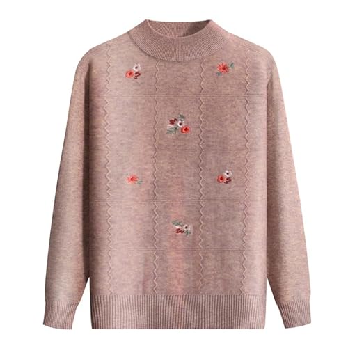 YONGHONGKEJI Suéter De Punto para Mujer De Mediana Edad Y Anciana Jersey De Señora Mayor Jersey De Jacquard Floral Retro Sudadera Suave Y Cómoda Ropa De Abuela Disfraz De Señora Mayor Beige L
