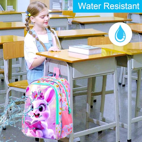 Image of CCJPX 3Pcs Bunny Backpack for Girls, 16 inch Kids Bookbag with Lunch Box, Water Resistant Elementary School Bag for Kindergarten Preschool Toddler (Pink)