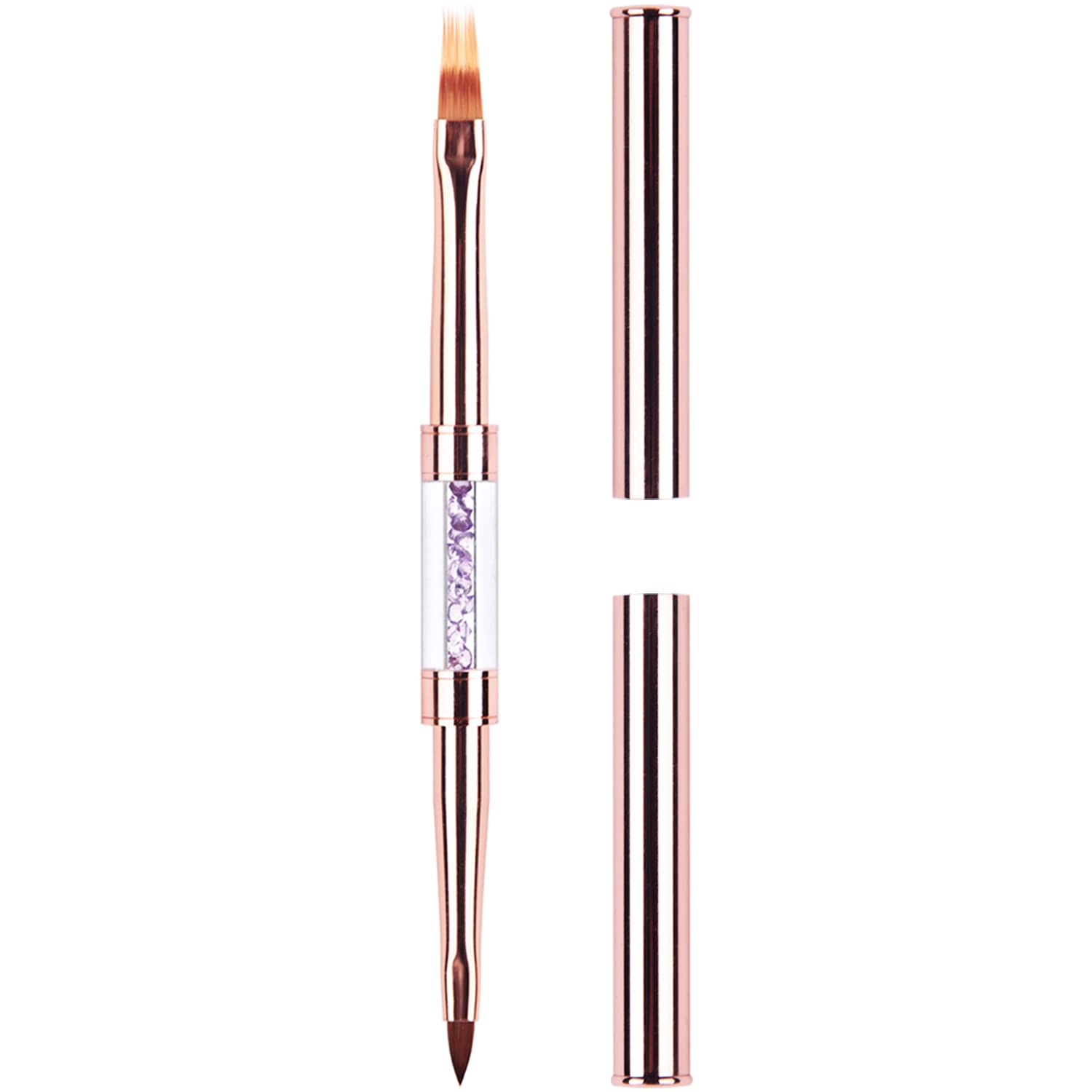 Ycyan 1Pcs Dual-ended Nail Design Brushes Rhinestone Handle UV Gel Nail Ombre Brush Nail Drawing Brush Professional Nail Art Tools