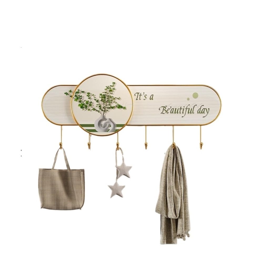 Porte-Manteau Mural Vert 68cm avec Crochets d'Entrée pour Clés et Chapeaux