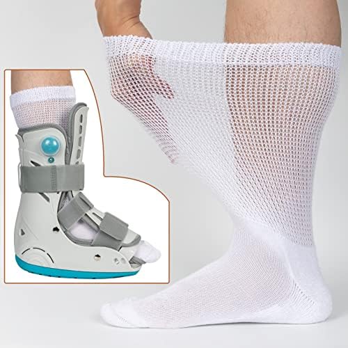 Extra Wide Mid Calves Socks Walking Boot Replacement Socks Medical Liner for Orthopedic Brace Shoe Under Air Cam Walkers&Fracture Boot Casts