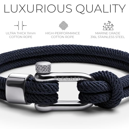 Elegatto Alchor Platinum Rope Bracelet for Men | Premium Nylon Marine Cord with Silver Polished Stainless Steel Shackle Closure | Waterproof and Fade-Resistant | Men’s Designer Bracelets - Image 4