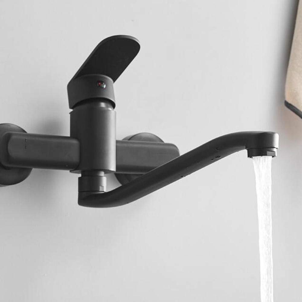 Grifos Mezcladores De Cocina Grifos De Fregadero Montados En La Pared para Cocina, Grifo Giratorio De Latón Negro para Cocina Grifo De Lavabo Frío Y Caliente-25 Cm