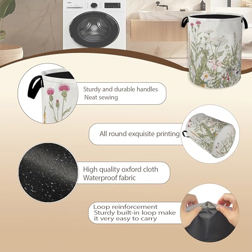 Image of Laundry Hamper,Rustic Wild Flowers Laundry Basket,Spring Floral Portable Collapsible Laundry Room Organization Storage for Dorm Room,Nursery,Bathroom,Bedroom,16x20 Inch