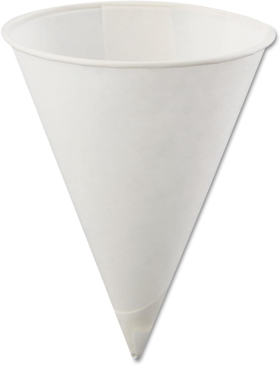 Konie KCI 4.0KBR Poly-Bag Rolled-Rim Cone Cup, 4 oz. Volume, Paper, White (Pack of 5000)