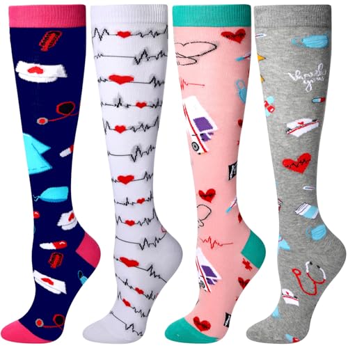 4 Pairs Nurse Novelty Knee-High Socks