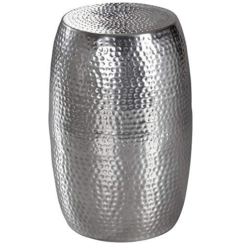 Wohnling Beistelltisch 30x49,5x30cm Aluminium Silber Dekotisch orientalisch rund, Kleiner Hammerschlag Abstelltisch, Designer Ablagetisch Metall modern, Anstelltisch schmal