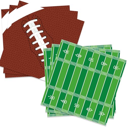 Pack of 50, Football Paper Napkins, 25 Brown Football and 25 Green Field Design Disposable Cocktail Napkins for Sports Football Game Events Supplies Birthday Party Decorations, 13x13 Inches Unfolded