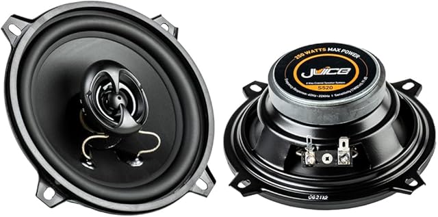 Juice Car Audio S520 5 Inch 13cm 2-Way Coaxial Car Door or Parcel Shelf Speaker Upgrade, Efficient Power Handling, 250 Watts Peak Power, Black